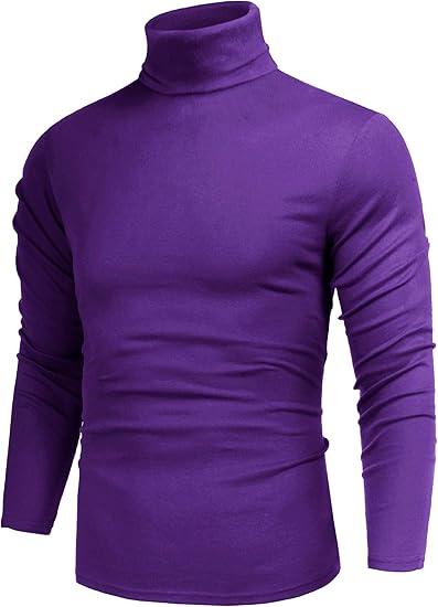Poriff Men's Casual Slim Fit Basic Tops Knitted Lightweight Turtleneck Pullover Sweater, Purple, L 