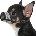 Mayerzon Dog Muzzle for Biting, Patented Soft Breathable Mesh Muzzle for Small Medium Dogs Chihuahua Dachshund Poodle, Adjustable Mouth Cover for Grooming, Chewing, Vet Visits (Black Trim, XS) (XS-(Snout Cir 5"-6"))