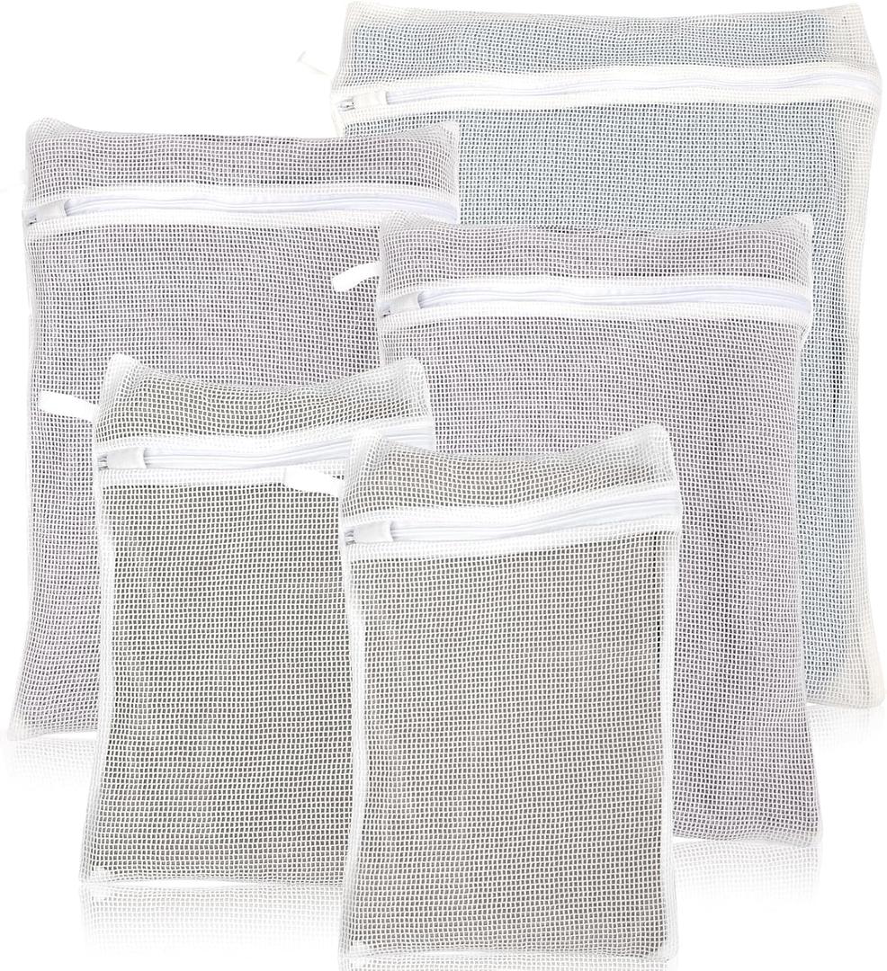 5-Piece Organic Cotton Laundry Bags with Zipper and Hanging Loop, 3 Sizes (S, M, L) Mesh Laundry Bag, Durable Cotton Mesh Laundry Bag for Delicate Underwear and Socks (White)