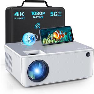 FANGOR 5G WiFi Bluetooth Projector - Native 1080P HD Outdoor Movie Projector , Portable Home Theater Video Projector with Zoom, HiFi Speaker, Compatible with TV Stick/Phone/PC/USB (No Tripod)