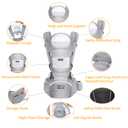 KIYUMI Baby Carrier with Hip Seat, 6- in-1 Baby Carrier Newborn to Toddler, Ergonomic M Position, Head Support and Breathable Mesh,Adjustable Removable Baby Sling Carrier (7-45 lbs), Grey