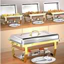 Chafing Dishes for Buffet 4PK, 8QT Food Warmers for Parties, Buffet Servers and Warmers,Semi Gold Chafing Dish Buffet Set, Elegant Catering Supplies Buffet Display Set with Tongs Spoons