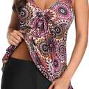 Yonique Women 2 Piece Flowy Tankini Swimsuits with Boyshorts V Neck Swim Tank Tops Bathing Suits Modest Swimwear (Mandala), 22 Plus