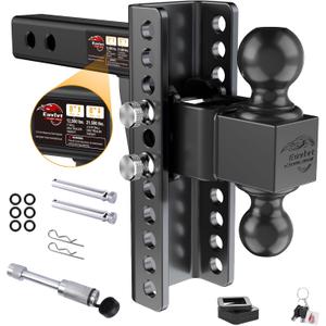 Adjustable Trailer Hitch -Drop Hitch (Fits 2-Inch Receiver) -8" Drop/Rise Tow Hitch, 2" & 2-5/16" Ball Hitches for Trucks -21,500 GTW Hitch Ball Mount with Anti-Theft Locking Hitch Pins (Black)