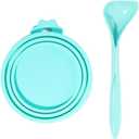 Pet Food Can Lids, Silicone Can Covers for Pet Food Cans, Universal Size Can Lids Covers for Dog and Cat Food, BPA Free Dishwasher Safe (1 Pack & Spoon, Multi-Colored) Cyan