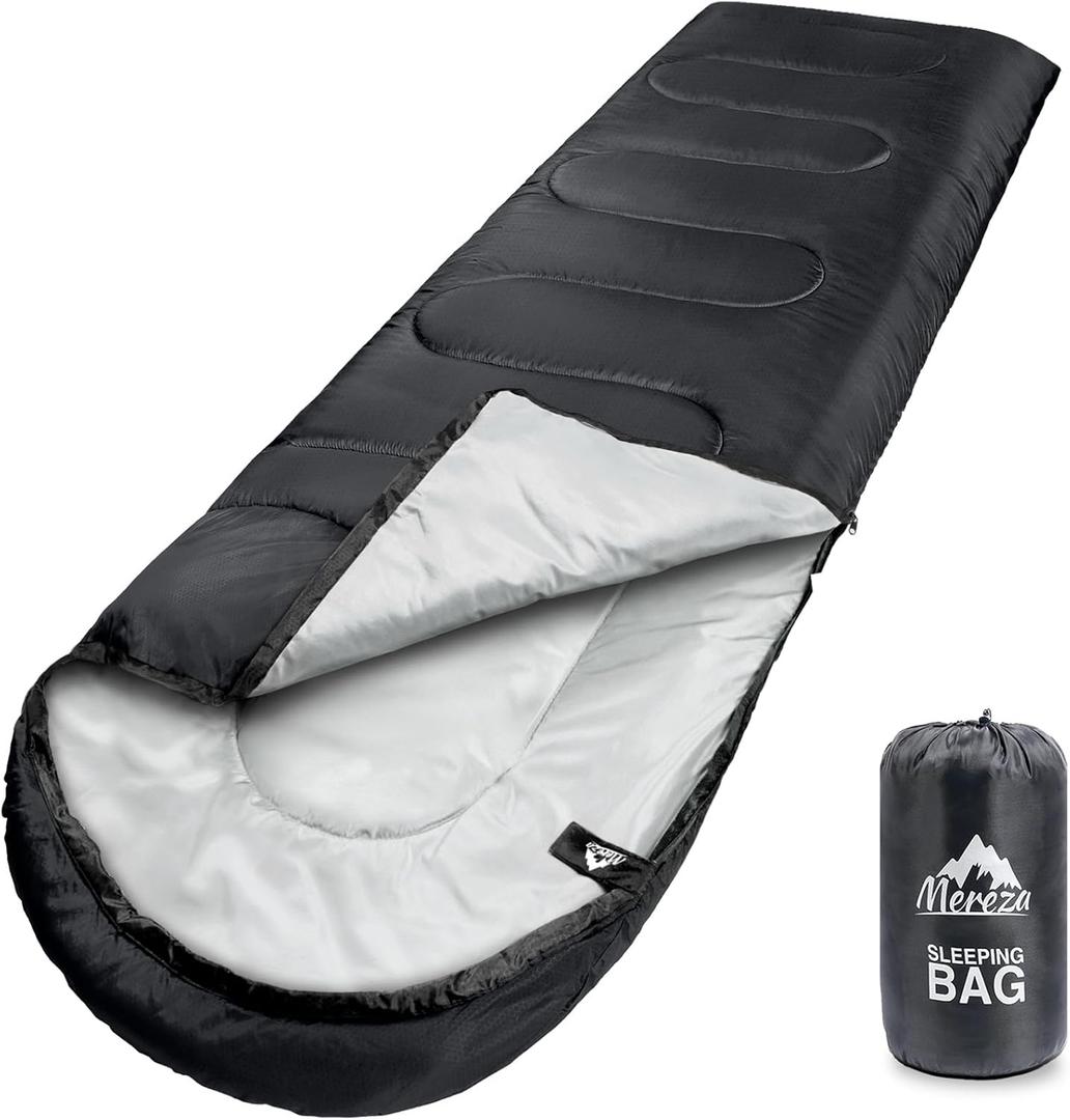 MEREZA Sleeping Bags XL for Adults Mens Large Wide Sleeping Bag for Camping & Backpacking Big and Tall Sleeping Bags for Women 4 Season Warm & Cool Weather with Compression Sack 20-32°F, Black