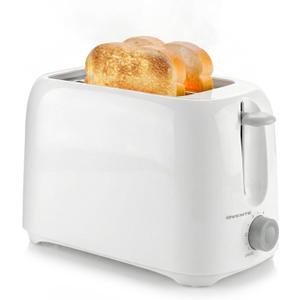OVENTE Electric 2 Slice Toaster Machine with 6-Shade Browning Selector Setting, Compact Design and Removable Crumb Tray, 700W Power Perfect for Toasting Bread, Thin Bagels and Waffles, White TP2210WGY