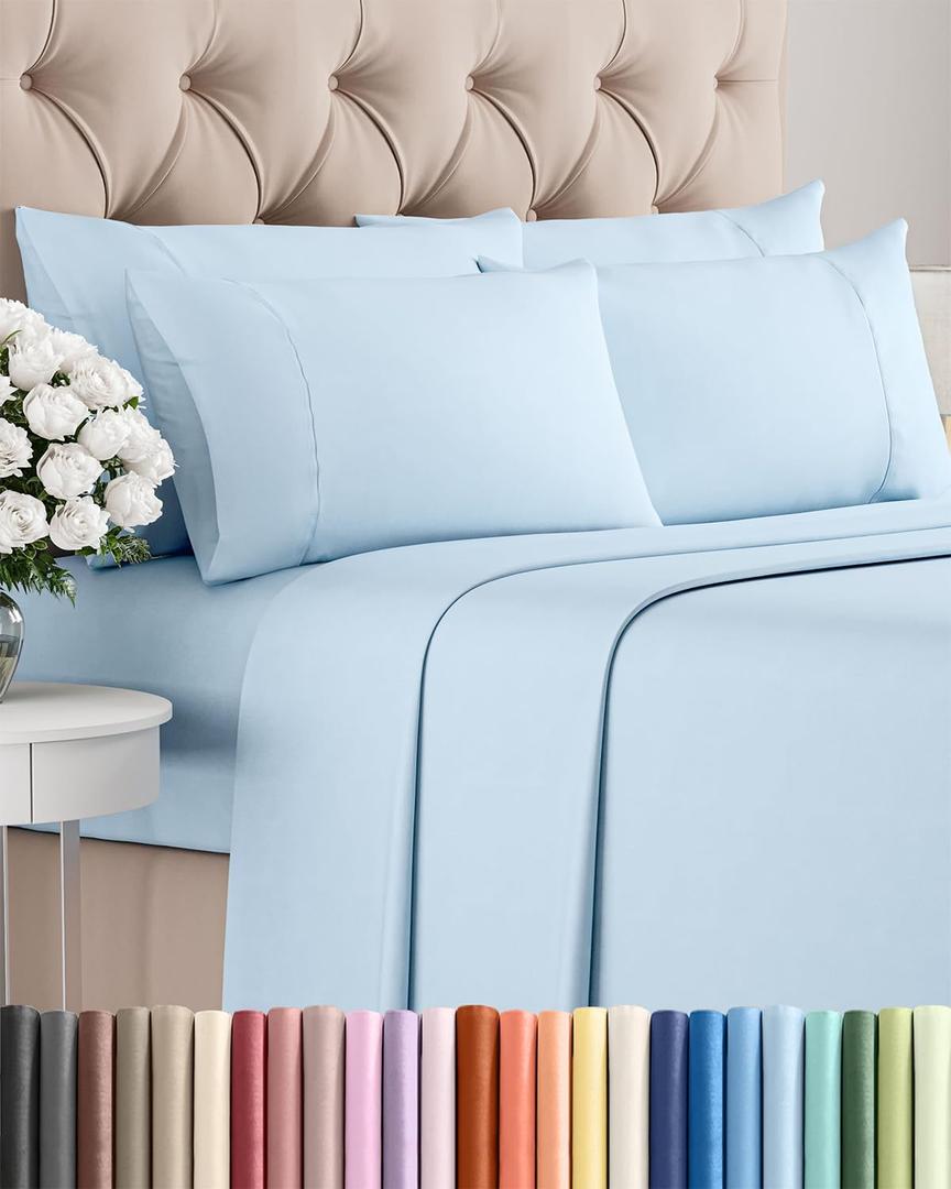 King 6 Piece Sheet Set - Comfy Breathable & Cooling - Ultra-Soft Hotel Luxury Bedding Set with 8-16 Inch Deep Pockets - 1 Flat & 1 Fitted Sheet & 4 Pillowcases - Wrinkle Free & Easy Care - Baby Blue