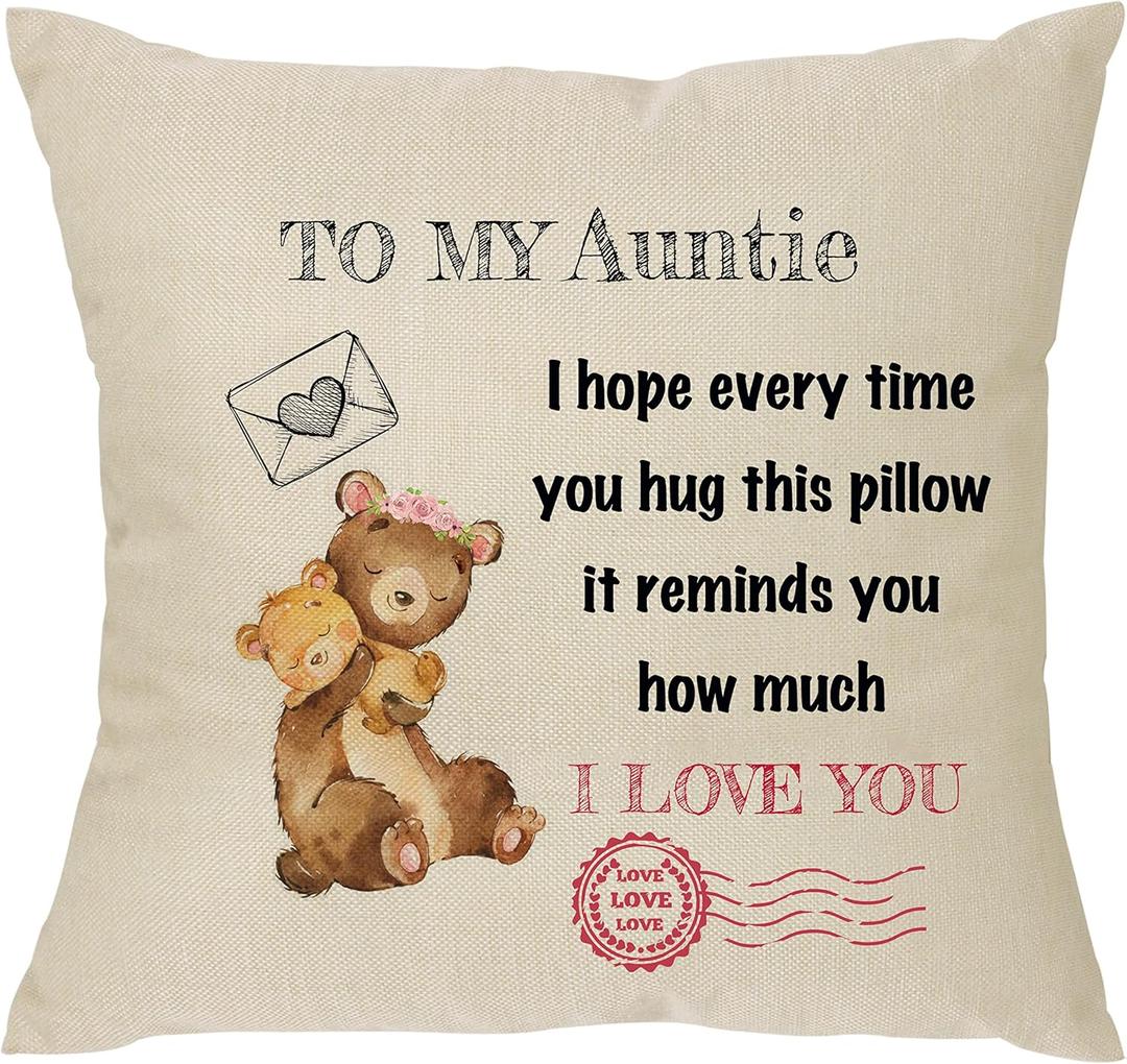 XUNLIZXY Auntie Gift from Niece Nephew, Funny Cushion Cover Pillowcase for Aunt Birthday Christmas Mother's Day Party, Throw Pillow Cover Home Decoration