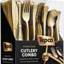 160 Silverware Set - Disposable Flatware - 80 Plastic Forks, 40 Plastic Spoons, 40 Cutlery Knives - Heavy Duty for Party Bulk Pack (Gold)