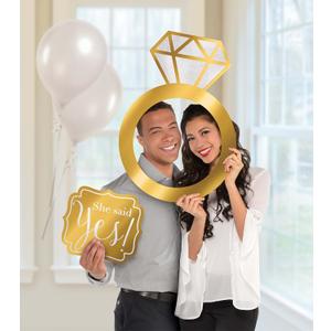Stunning Ring Photo Prop Set - Frame, 22.5" x 16" & Cutout, 9.25" x 11 (2 Pcs.) - Perfect for Engagements, Weddings, and Anniversaries