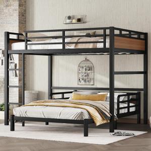 Bellemave Full Over Full Bunk Bed with Headboard and Full Length Guardrail, Separable Bunk Bed Full Size, Heavy Duty Bunk Beds Can Turns Into Loft Bed and Platform Bed, Walnut