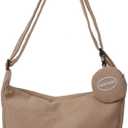 Corduroy Crossbody Tote Bag for Women Men, Trendy Crescent Bag with Small Round Pocket Pendant,Sling Shoulder Hobo Bag (Khaki)