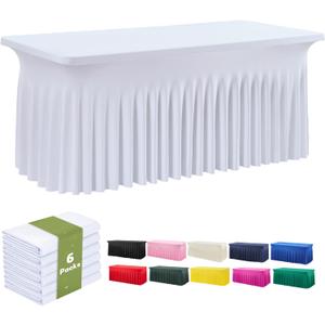 leegleri 6 Pack White Spandex Table Clothes for 6 Foot Rectangle Tables, Wrinkle Free 6ft FittedTable Cover, Spandex Table Skirt for 6FT Rectangle Tables-for Banquet Weddings Parties