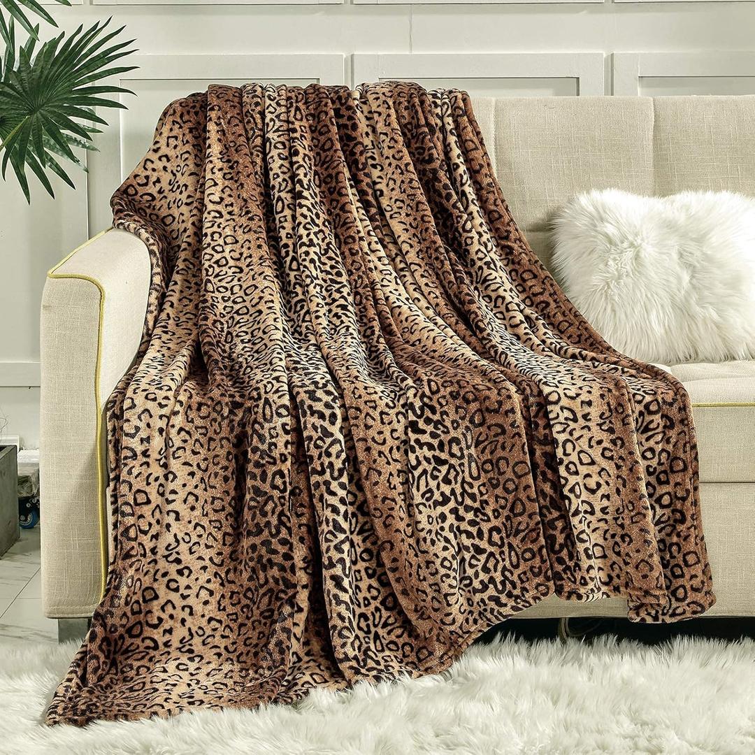 Viviland Flannel Fleece Blanket King Size 90x108 inches, Lightweight, Super Soft Cozy Warm Blanket, Leopard Print