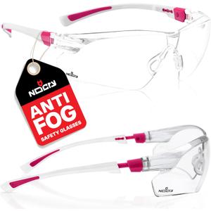 NoCry Safety Glasses with Clear Anti Fog Scratch Resistant Wrap-Around Lenses and No-Slip Grips, UV Protection. Adjustable (White & Pink, 1 pack) NoCry Safety Glasses with Clear Anti Fog Scratch Resistant Wrap-Around Lenses and No-Slip Grips, UV Protection. Adjustable (White & Pink, 1 pack)