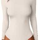 ANRABESS Women Long Sleeve Crew Neck Bodysuits Top 2025 Fall Slim Fit Ribbed Knit Soft Basic Tee Shirts XL, Light Apricot