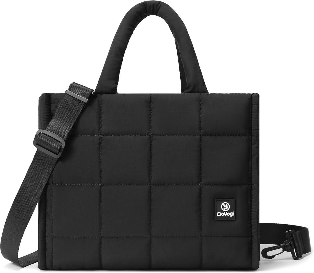 Quilted Crossbody Bags for Women,Puffer Weekender Overnight Bag,Purse Handbag Organizer,Small Tote Bags Shoulder Bag (Black)