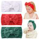 Jollybows Baby Girl Headband Christmas Bows Nylon Head Wraps Newborn Hairbands Infant Toddler Hair Bow (4- Red Green White- Merry Christmas)
