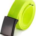 Mile High Life Cut To Fit Canvas Web Belt Size Up to 52" with Flip-Top Solid Black Military Buckle (Lime Green)