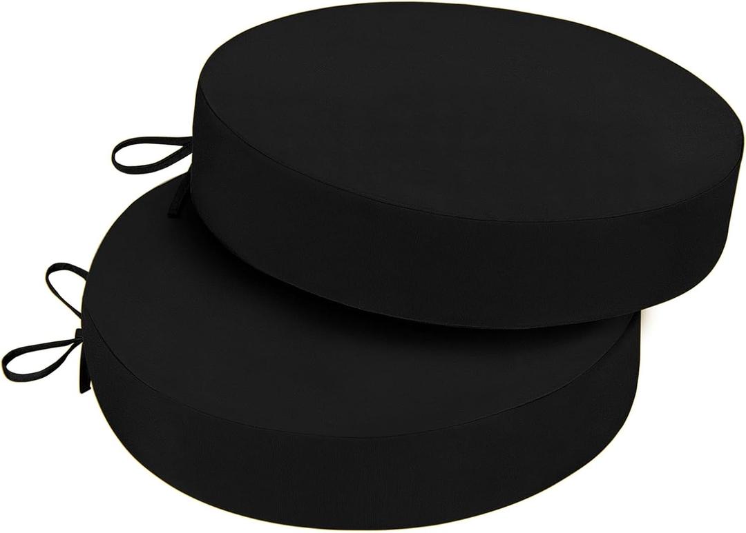 Outdoor Bistro Chair Cushions, 3-Layer Waterproof Round Outdoor Cushions with Removable Covers, Outdoor Chair Cushions Set of 2, 15x15x3 Inch, Black