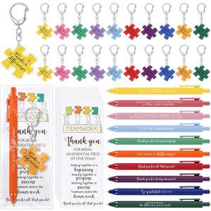 Dunzoom Employee Appreciation Gifts Bulk for Workplace Coworker Office Staff Teacher Nurse Doctor Social Worker Team Work Puzzle Piece Keychains & Thank You Pens(36 Set,You Make A Difference)