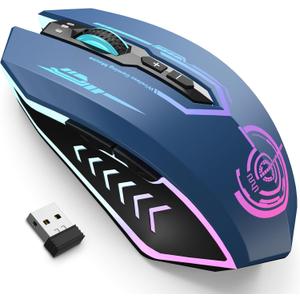 UHURU Gaming Mouse, Wireless Gaming Mouse with 7 Buttons 7 Changeable LED Color up to 12000 DPI, Rechargeable USB Gamer Mouse for PC Laptop (Blue)