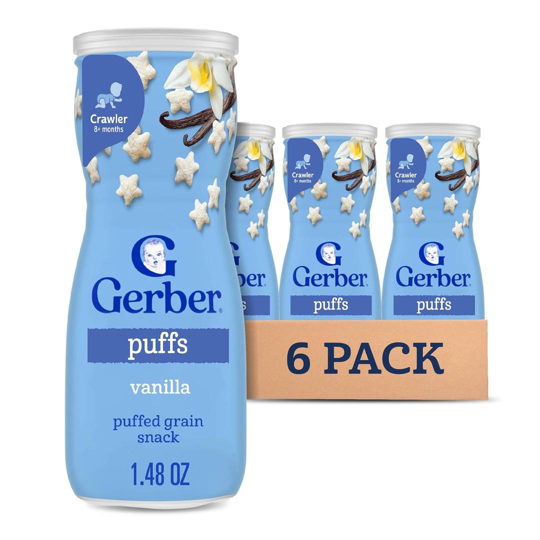 Gerber Baby Snacks Puffs, Vanilla, 1.48 Ounce (Pack of 6) (EXP 06/30/27)