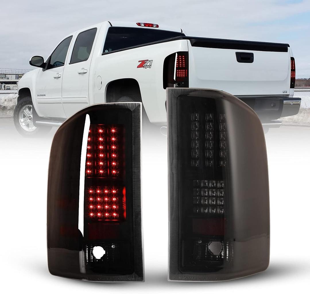 LED Tail Lights Assembly Compatible for 2008-2013 Chevy Silverado 1500, 2008-2014 Chevy Silverado 2500HD/3500HD and 2007 Silverado 1500/ 2500/ 3500 New Body Tail Lights Replacement (Smoke Lens)