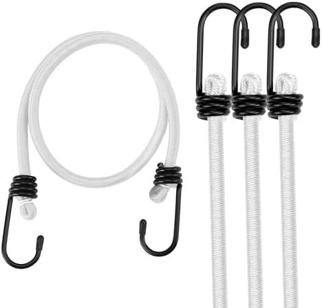 WORKPRO 24 Inch Bungee Cord with Hooks, 4 Pack Superior Rubber Heavy Duty Straps Strong Elastic Rope for Outdoor Tent, Luggage Rack, Camping, Cargo, RV, Bike, Transporting, Storage, White