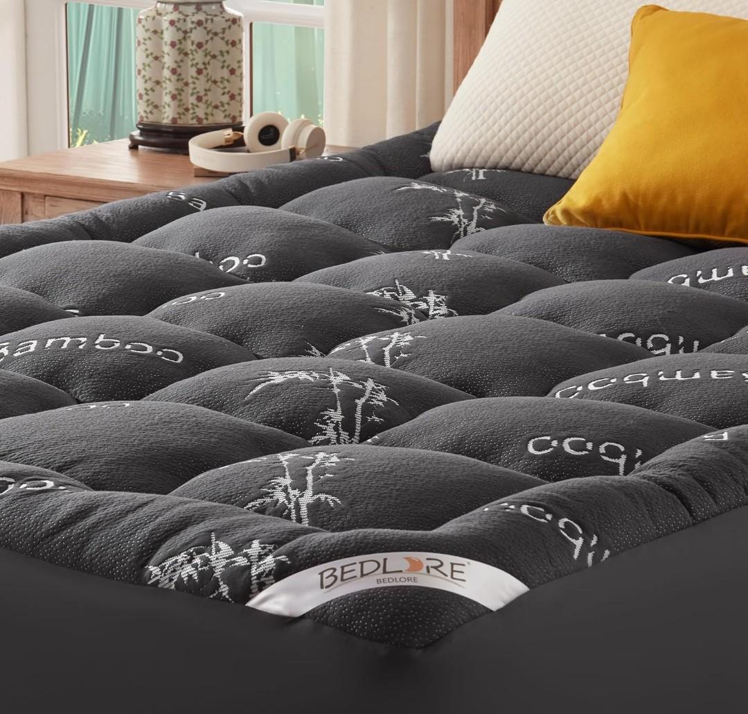 BEDLORE Queen Mattress Topper Viscose Derived from Bamboo, Thick Pillow Top Mattress Pad with Stretchable Pockets for 6-18 inches Mattress, Soft Mattress Topper for Back Pain Relief (Dark Gray)