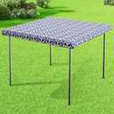 misaya Sqaure Vinyl Table Cloth, Elastic Fitted Flannel Backed Tablecloth, 100% Waterproof Plastic Table Cover Fits Folding Tables for Picnic, Camping, Outdoor (Navy, 34" x 34")