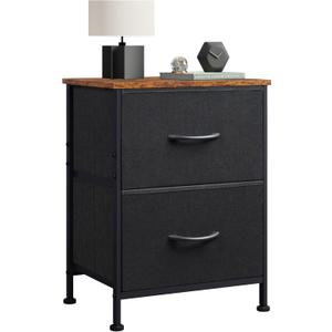 WLIVE Nightstand, 2 Drawer Dresser for Bedroom, Small Dresser with 2 Drawers, Bedside Furniture, Night Stand, End Table with Fabric Bins for Bedroom, Closet, Entryway, Black and Rustic Brown (1 Piece)