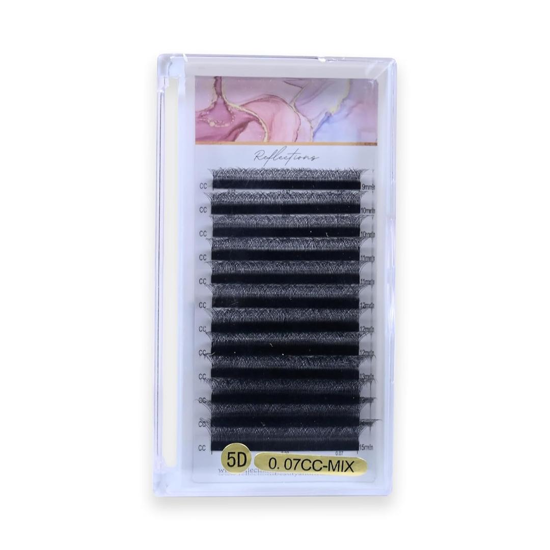 Premium Eyelash Extension Set - 5D Premade Fans Eyelashes Extensions - CC Curl Volume Lash Extensions - Black Individual Eyelashes Tray for Professional Salon, (Mix /0.07CC Curl - 5D)