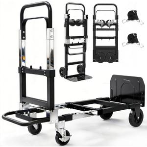 3-in-1 Folding Hand Trucks, 500lbs Convertible Dolly, Dolly Cart with Wheels Heavy Duty, Moving Cart with Retractable Handle, Collapsible Trolley for Moving Office/Home/Warehouse/Boxes/Cartons (Black)