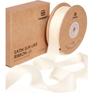 Vitalizart Silk Like Satin Ribbon 1 inch x 30 Yard Ivory White Handmade Frayed Ribbons for Gift Wrapping Baby Shower Wedding Bridal Bouquets Holiday Decor