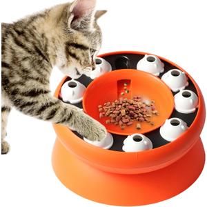 Cat Puzzle Feeder Slow Food Bowl  Interactive Slow Feeder Bowl for Indoor Cats, Treat Dispensing Enrichment Toy,Mental Stimulation and Boredom Relief (Orange)