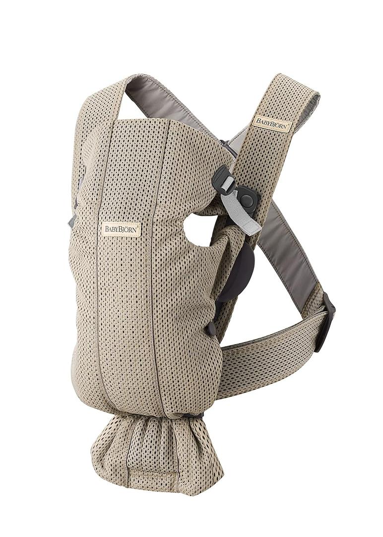 BabyBjörn Baby Carrier Mini, Gray Beige, 3D Mesh Newborn Carrier (7-25 lbs), Ergonomic, Easy-to-Use 
