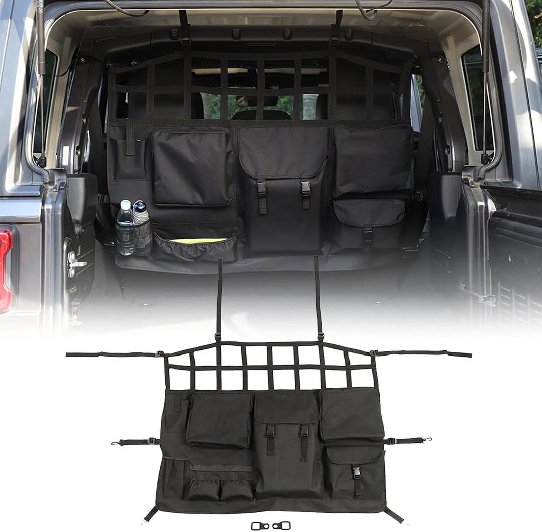 JeCar for Wrangler Rear Seat Divider Pet Net Dog Barrier Trunk Cargo Organizer Storage Accessories for 2007-2024 Jeep Wrangler JK JL (4-Door Only)