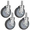 5-Inch Caster for Wire Shelving Racks, Heavy Duty Scaffolding Wheel with Brake, Set of 4 Metro Shelving Replacement Wheels(.864" x 2-3/16")