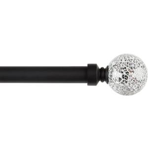 Exclusive Home White Mosaic 1" Curtain Rod and Coordinating Finial Set, Matte Black, Adjustable 66"-120"