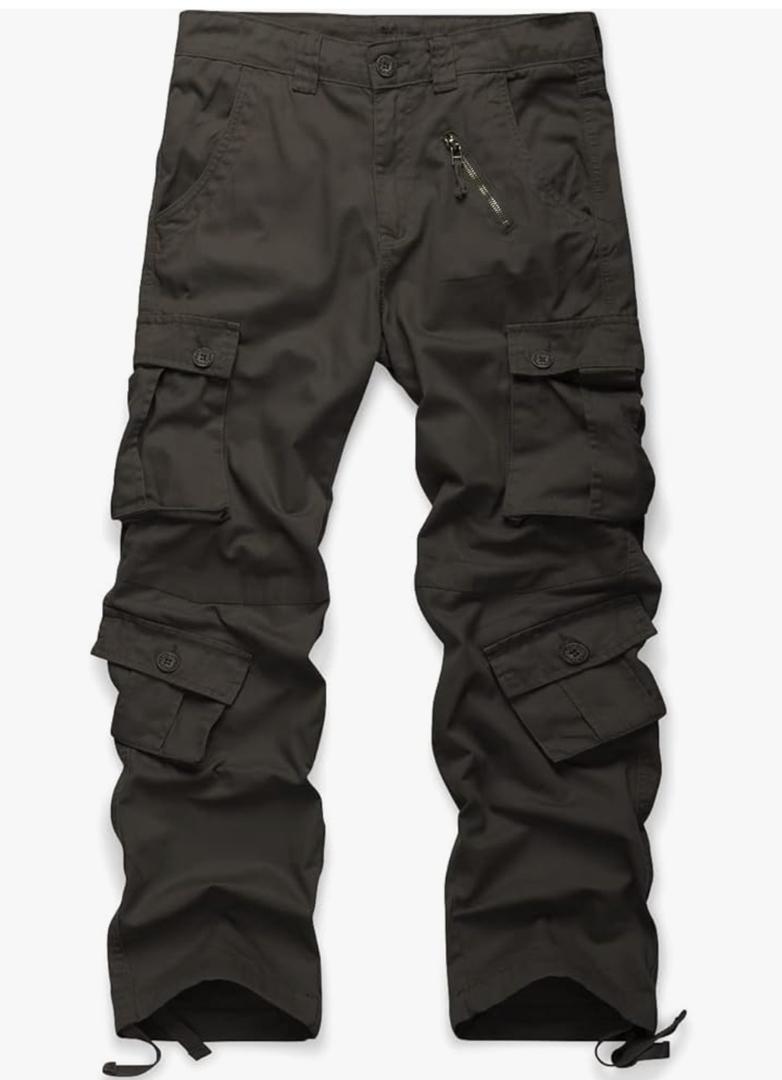 Men's Cotton Casual Cargo Work Pants Baggy Camo Tactical Combat Trousers with 8 Pockets (No Belt), Size 36