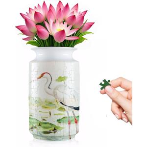 3D Puzzle Vase for Adults, DIY Flower Vase Puzzle 160 Pieces, Creative Craft Kit, Beautiful Home Decor, for Mom, (B-Lotus Crane)