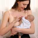 Double Couple Comfort Nursing Bras for Breastfeeding Sleeping Maternity Bra Seamless V Neck Wireless Bra with Extenders (Small, Nude)