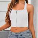 Zanvylia Halter Tank Top for Women Summer Going Out Tops Backless Y2K Crop Sleeveless Zip Front Shirts (US, Alpha, X-Large, Regular, Regular, White) (White, XL)