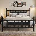 Garvee King Size Bed Frame with Headboard and Footboard, Metal King Bed Frame w/Vintage Circular Design & Storage Space Under Bed, No Box Spring Required, Easy Assembly, Noise-Free (Black, King)