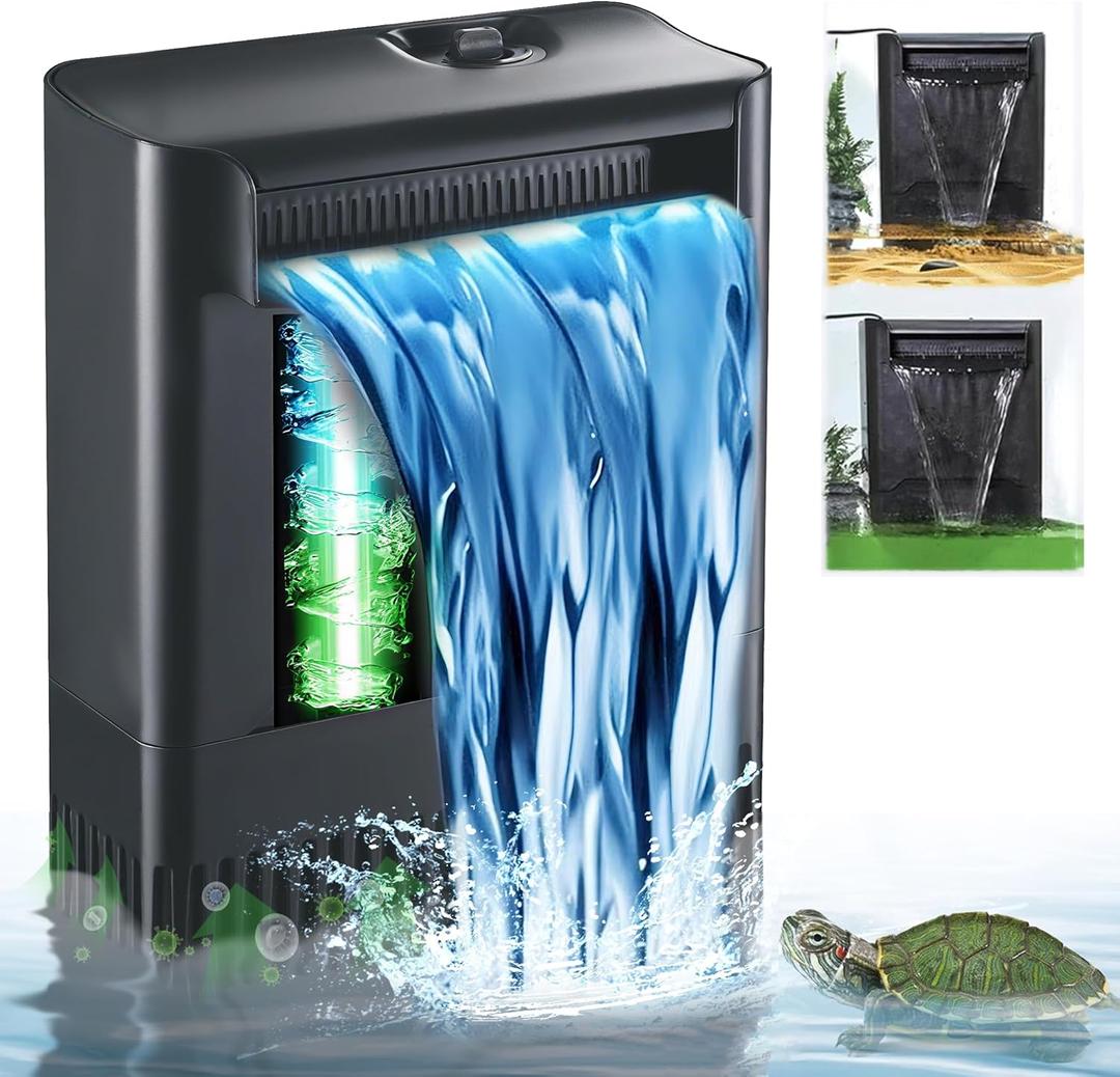 Turtle Tank Filter w/ U-V Light for Large 40-150 Gal Tank 4-Stage Flow Adjustable Low Water Level Internal Deodorization Green Clean Machine Killing Cloudy Saltwater Freshwater Aquarium Crystal Clear