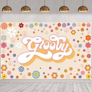 Two Groovy Birthday Party Backdrop Banner Hippie Birthday Two Groovy Decoration Daisy Flower Boho Photography Backdrop Party Supplies(7 x 5 ft)