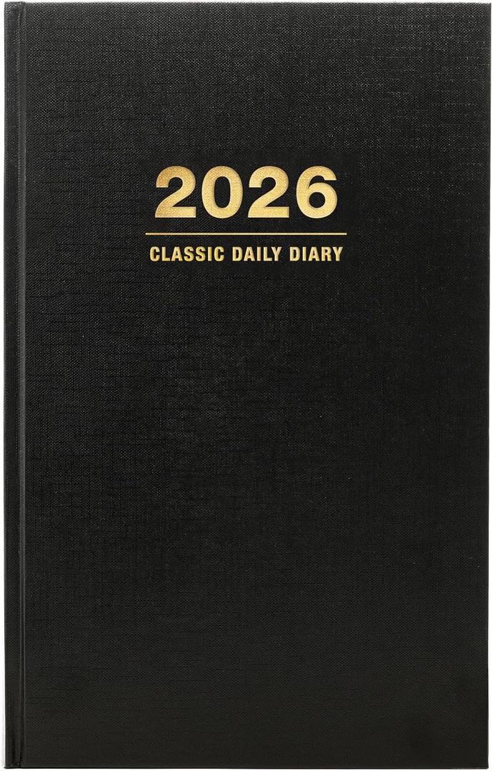 2026 Professional Hardcover Daily Diary Journal and Planner, 8"x12.5" (Black)