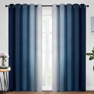 Yakamok Blue Ombre Curtains Room Darkening Grommet Curtains for Bedroom, Light Blocking Thermal Insulated Window Drapes for Living Room(2 Panels, 62x84 Inch)